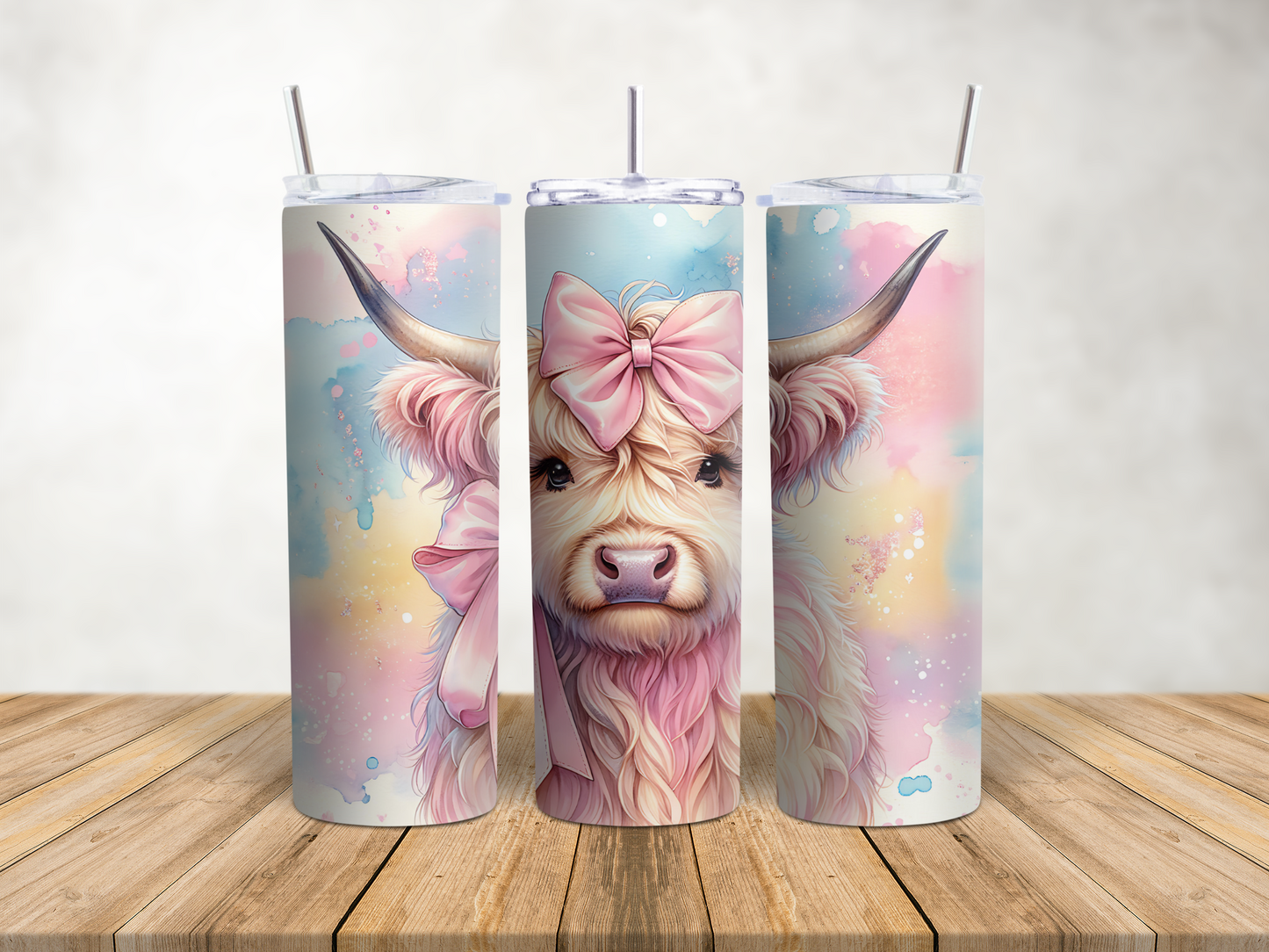Highland Cow Pink Bow Tumbler