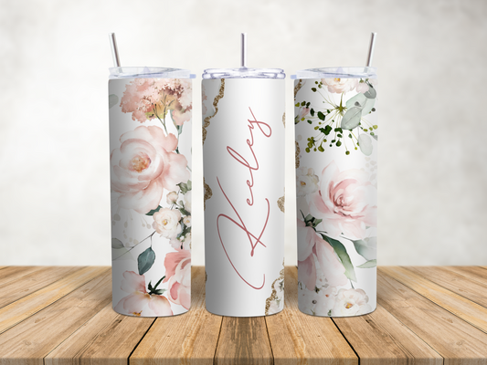 Pink Floral Personalised Tumbler