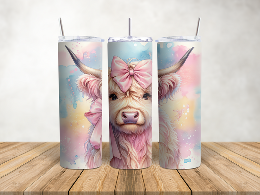 Highland Cow Pink Bow Tumbler