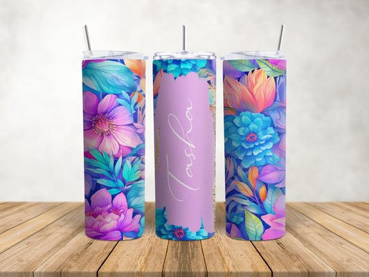 Purple and Blue Flower Personalised Tumbler