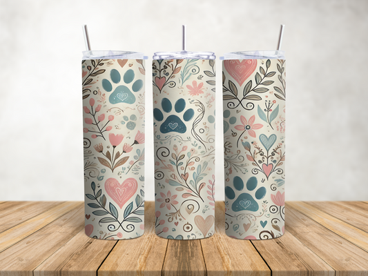 Floral Dog Paw Print Tumbler