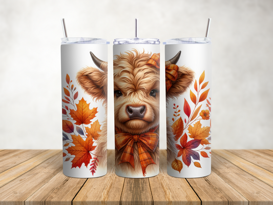 Highland Cow Autumn Leaves Tumbler