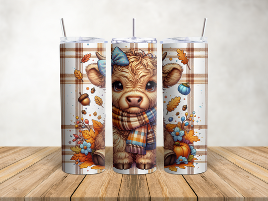 Highland Cow Autumn Plaid Tumbler