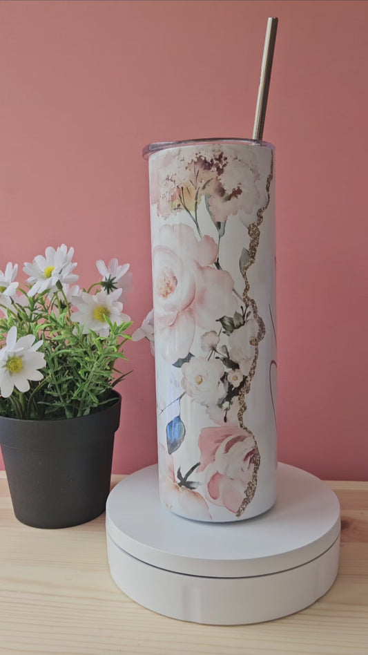 Pink Floral Personalised Tumbler
