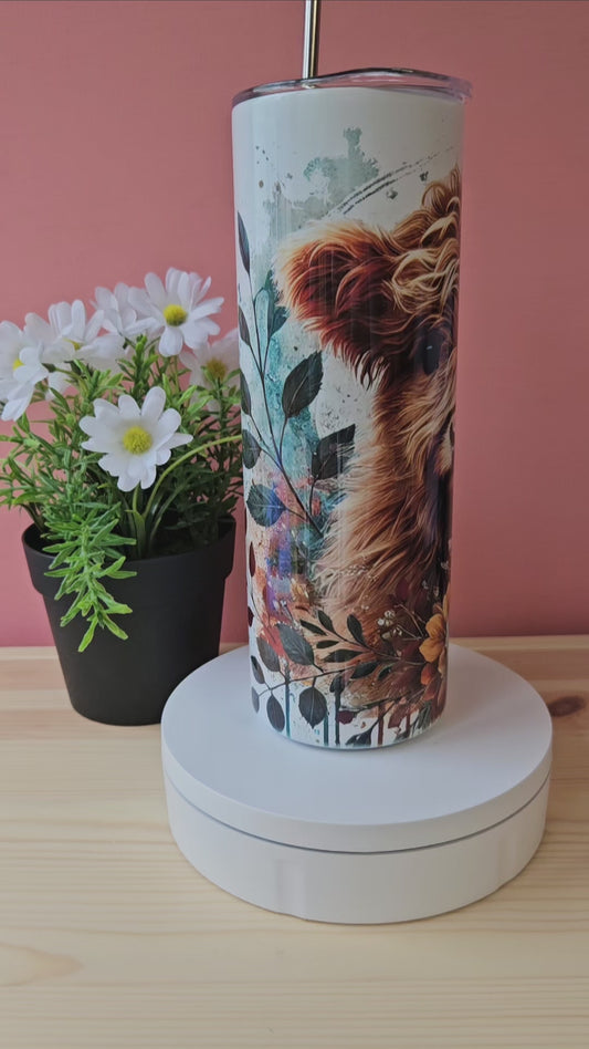 Highland Cow Green and Orange Floral Tumbler
