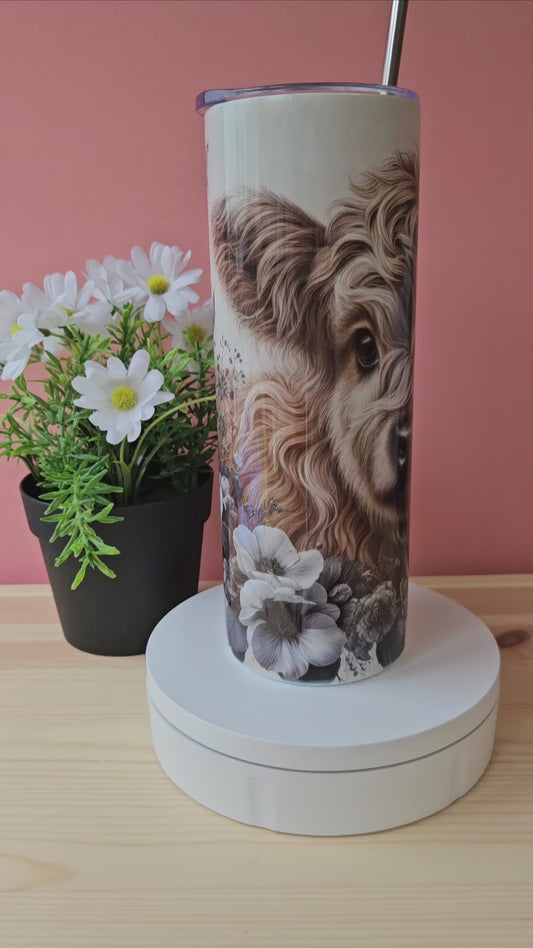 Highland Cow Black and White Bow Tumbler
