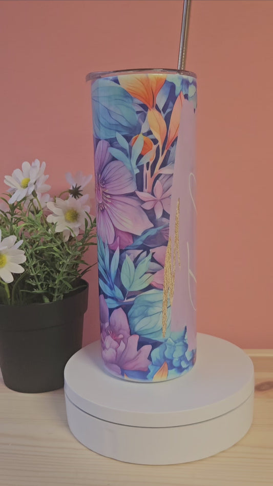 Purple and Blue Flower Personalised Tumbler