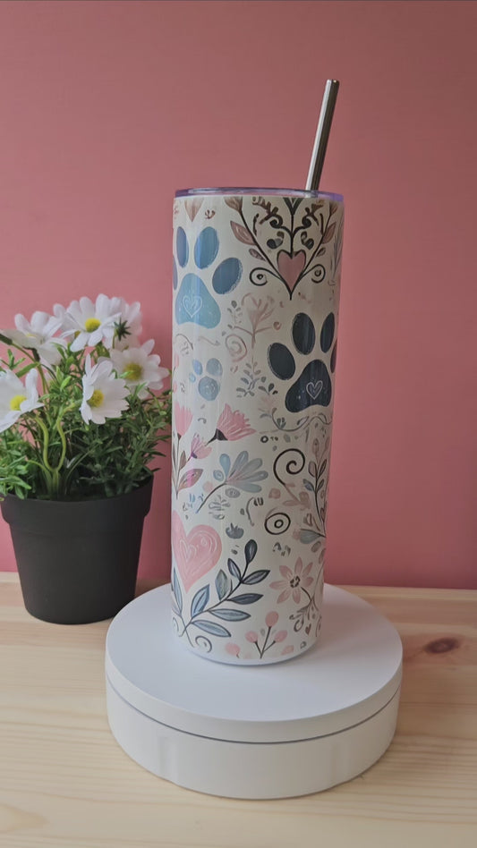 Floral Dog Paw Print Tumbler